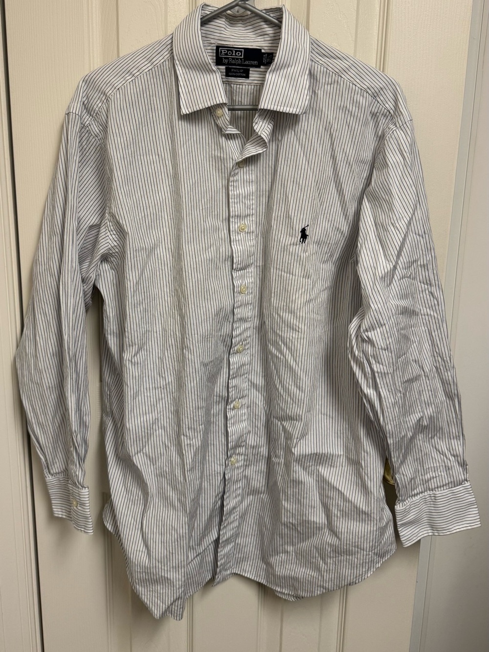 Ralph Lauren White and Blue Striped Button-Up Dress Shirt